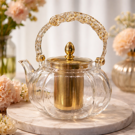 Luxury Glass Kettle – 1.4L & 1.6L Clear Teapot with Gold Infuser & Elegant Handle