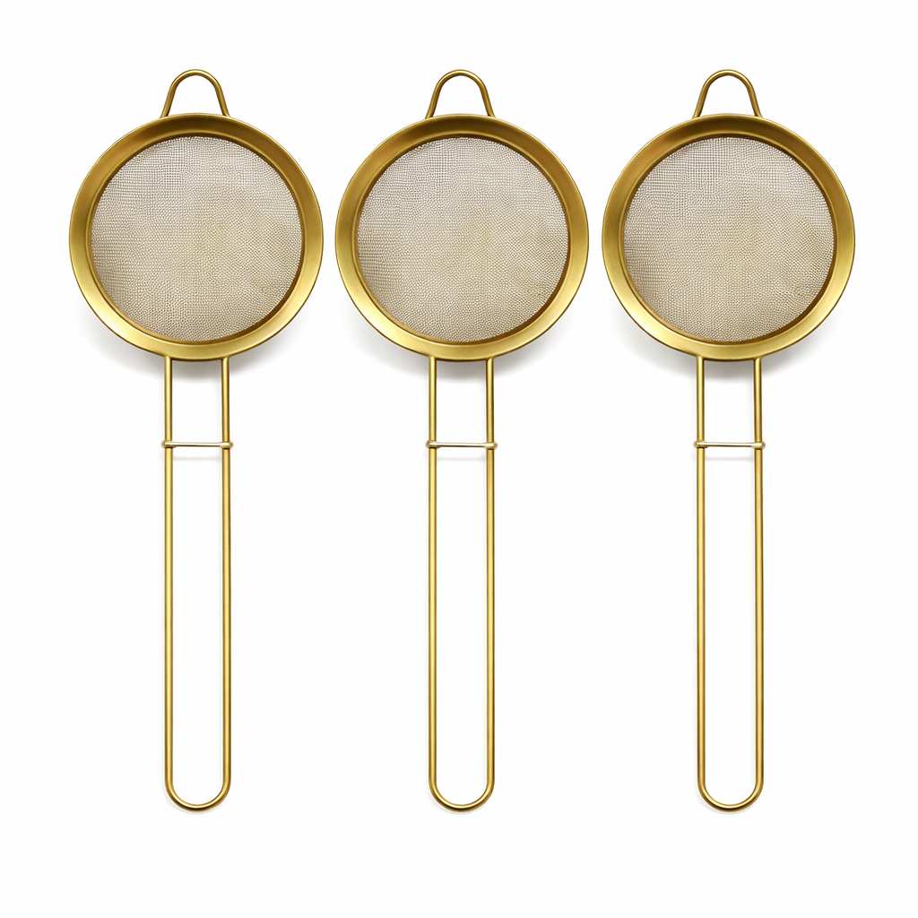 Golden & Black Tea Strainer 10CM – Premium Stainless Steel Mesh Tea Infuser with Handle