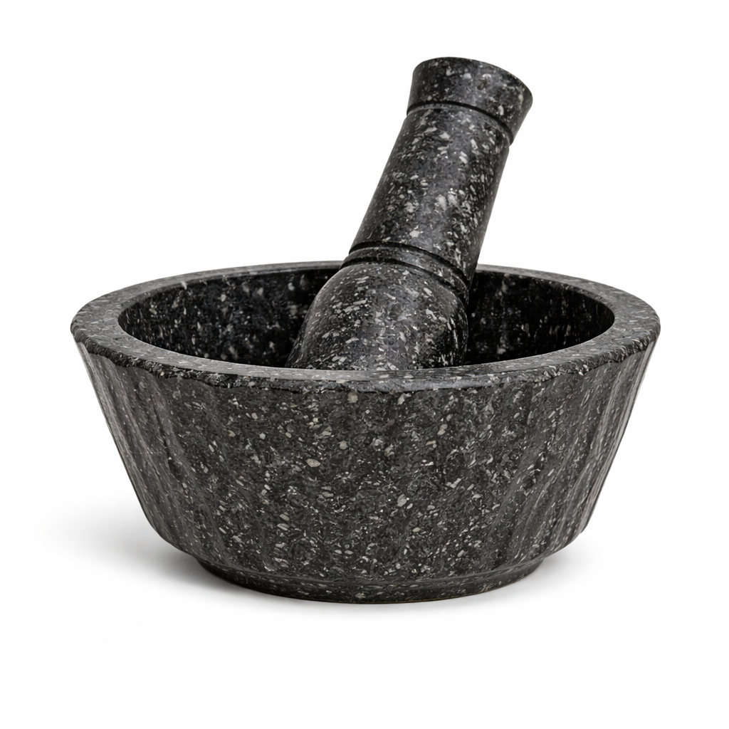 Black & Grey Stone Mortar and Pestle