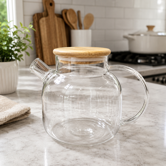 1.5 Litre Clear Kettle with Wooden Lid, Transparent
