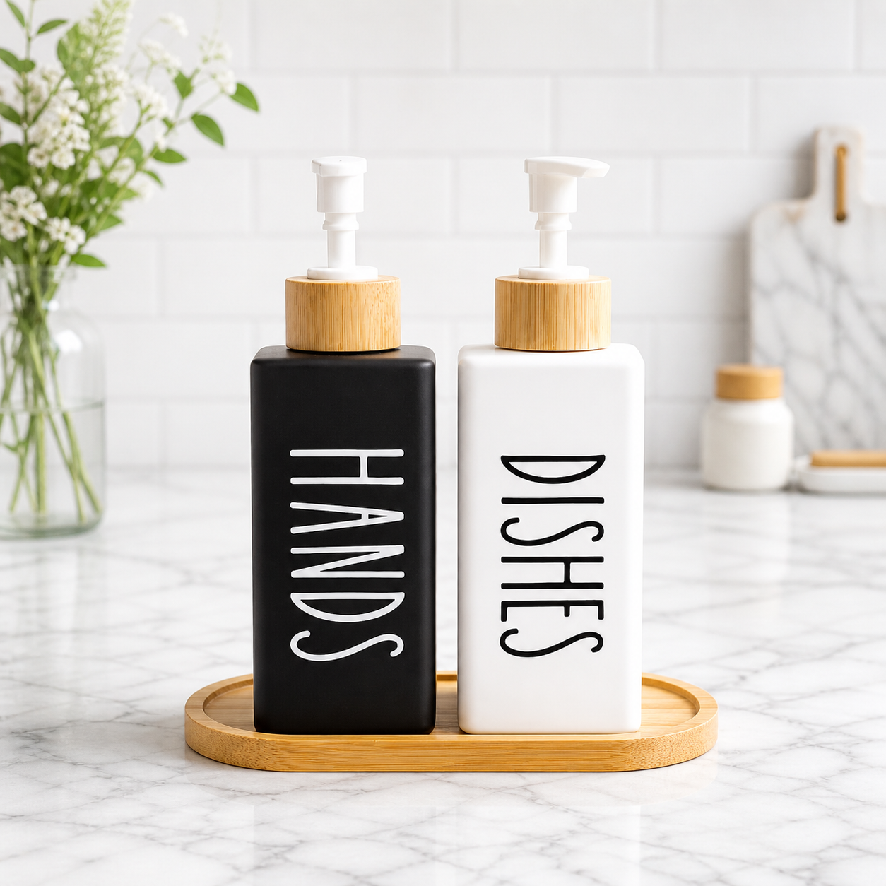 2 Pcs Glass Soap Dispenser – Refillable Pump Bottles with Lid  Sqaure